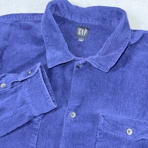 GAP Corduroy Shacket Men XL Royal Blue Wide Wale Over Shirt Pockets Bodega Bay